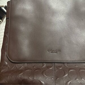 Coach Black Signature Embossed Leather Charles Flap Messenger Bag
